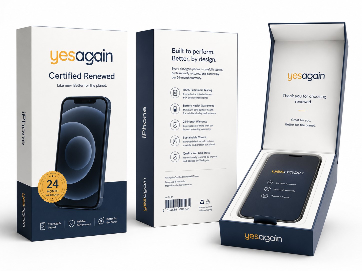Certified Renewed iPhone in premium sealed YesAgain packaging
